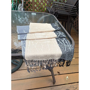 Pashmina rose vintage scarf greyscale & cream with tassels